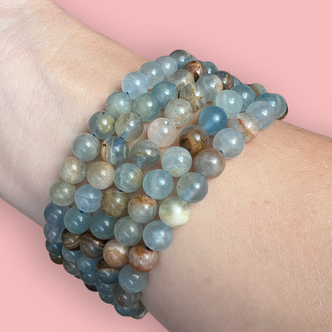 Blå calcit på modersten armbånd - høj kvalitet