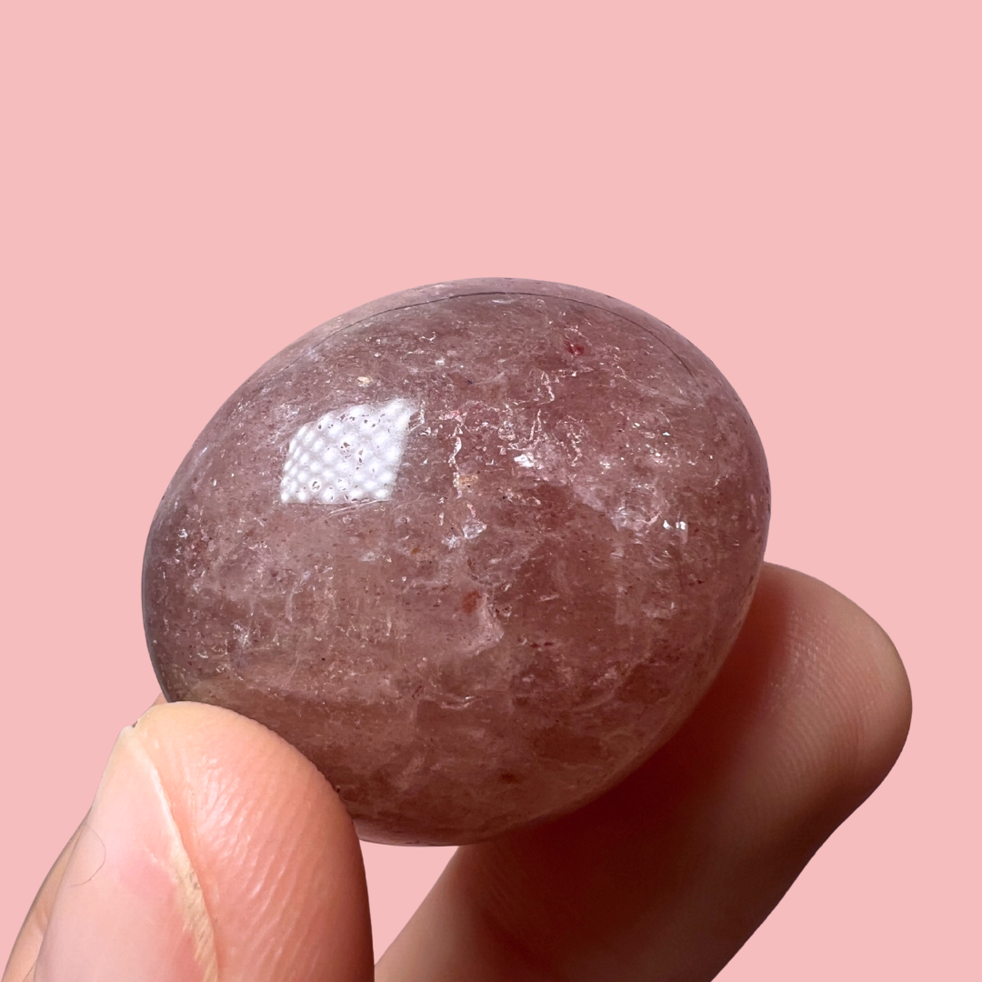 jordbærkvarts lommesten - høj kvalitet